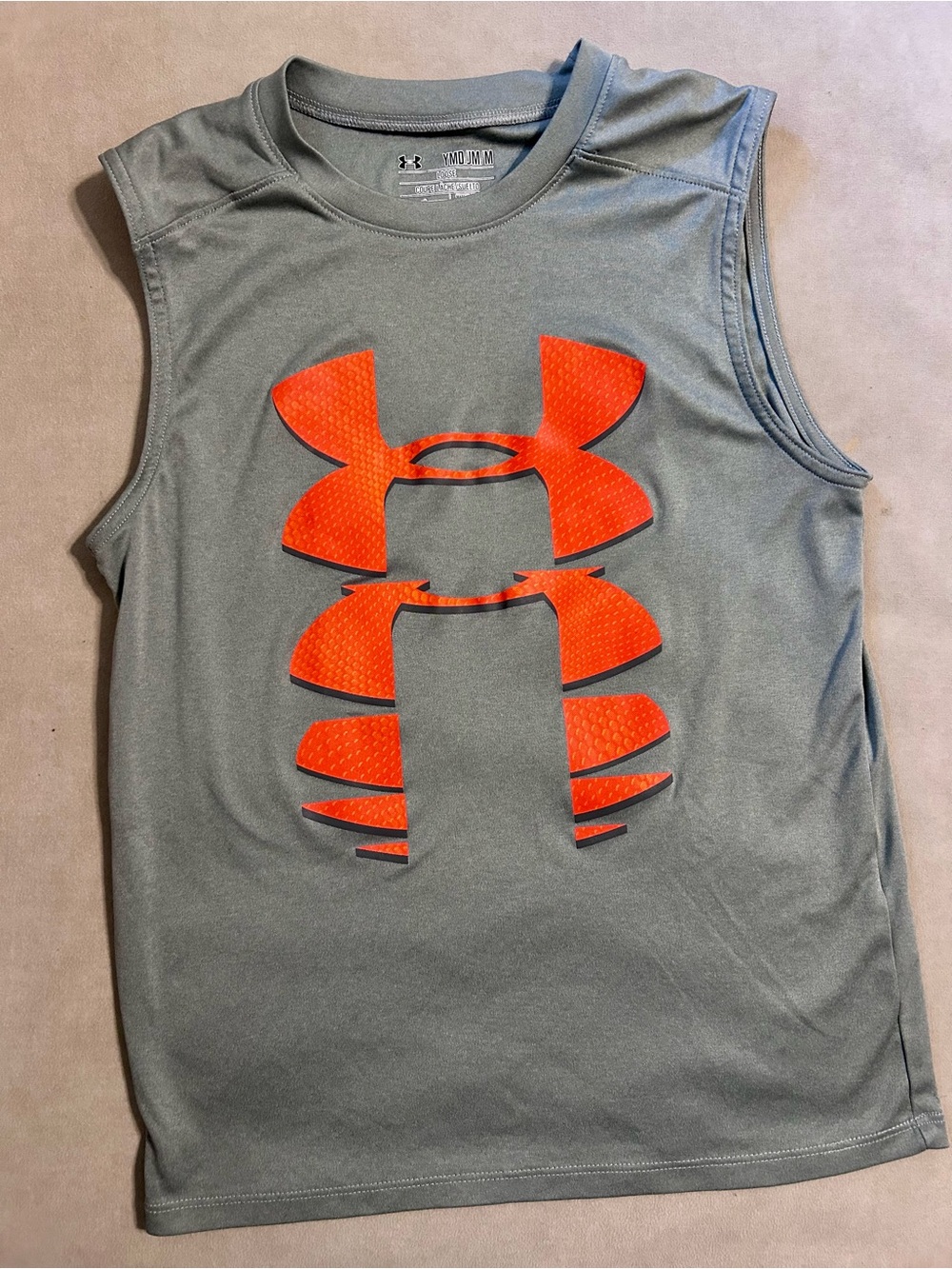 Under Armour Gray Sleeveless Training Tank with Bright Orange Logo